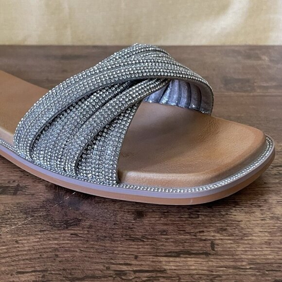 Steve Madden Womens Vanilly Sandal Sz 10 Silver Crystal Slip On Slide Bling Glam - Picture 5 of 13